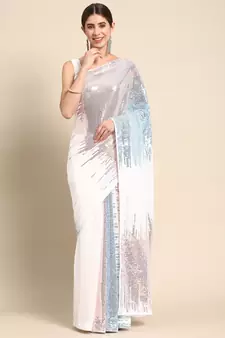 White plain georgette saree with blouse