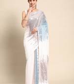 White plain georgette saree with blouse
