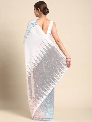 White plain georgette saree with blouse 2