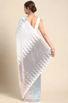 White plain georgette saree with blouse