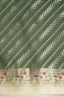 Dark Green Woven Organza Saree With Blouse