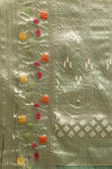 Dark Green Woven Organza Saree With Blouse