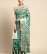 Green Woven Organza Saree With Blouse