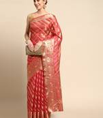 Rani Pink Woven Organza Saree With Blouse