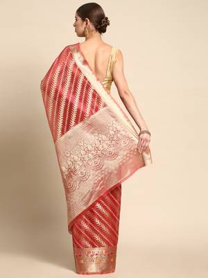 Rani Pink Woven Organza Saree With Blouse 2