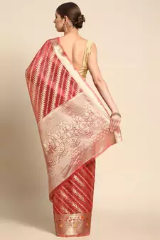 Rani Pink Woven Organza Saree With Blouse