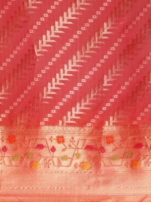 Rani Pink Woven Organza Saree With Blouse 3