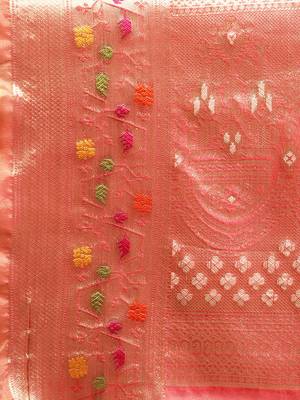 Rani Pink Woven Organza Saree With Blouse 4