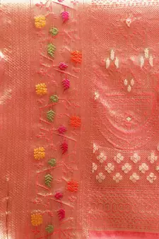 Rani Pink Woven Organza Saree With Blouse