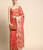 Red Woven Organza Saree With Blouse