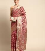 Wine Woven Organza Saree With Blouse