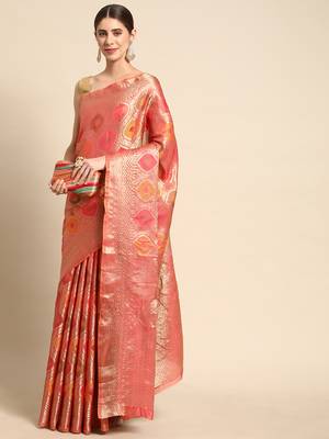 Pink Woven Organza Saree With Blouse 1