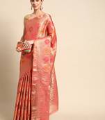 Pink Woven Organza Saree With Blouse