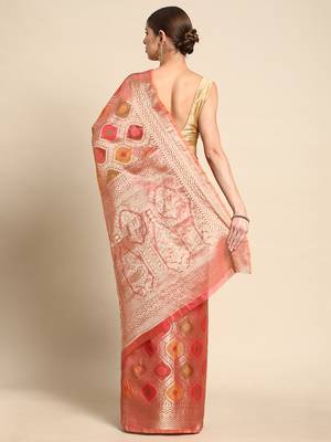 Pink Woven Organza Saree With Blouse 2