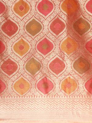 Pink Woven Organza Saree With Blouse 3