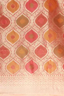 Pink Woven Organza Saree With Blouse