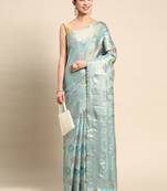 Sky Blue Woven Organza Saree With Blouse