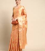 Peach Woven Organza Saree With Blouse
