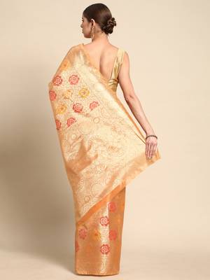 Peach Woven Organza Saree With Blouse 2