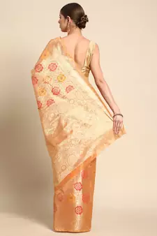 Peach Woven Organza Saree With Blouse