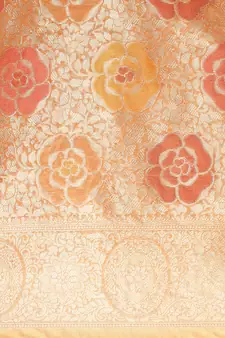 Peach Woven Organza Saree With Blouse