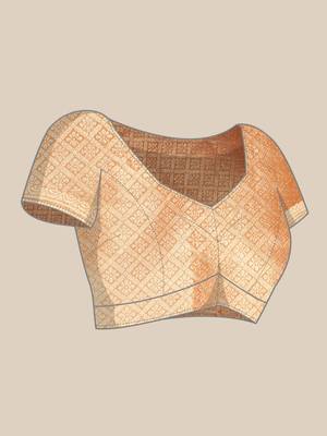 Peach Woven Organza Saree With Blouse 5