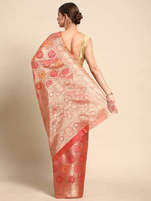 Coral Woven Organza Saree With Blouse 2