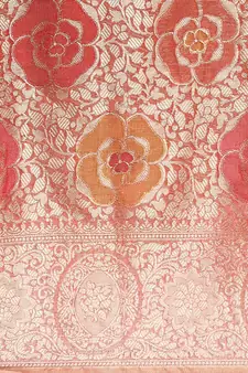 Coral Woven Organza Saree With Blouse