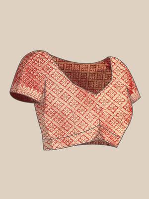 Coral Woven Organza Saree With Blouse 5