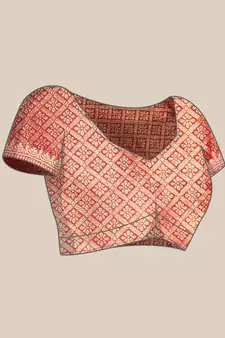 Coral Woven Organza Saree With Blouse