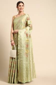 Light Green Woven Organza Saree With Blouse