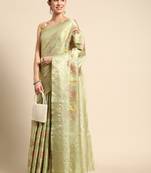Light Green Woven Organza Saree With Blouse