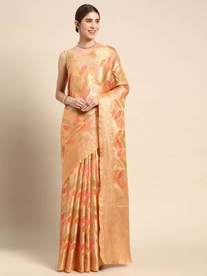 Peach Woven Organza Saree With Blouse 1