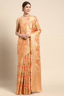 Peach Woven Organza Saree With Blouse