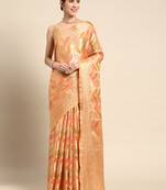 Peach Woven Organza Saree With Blouse