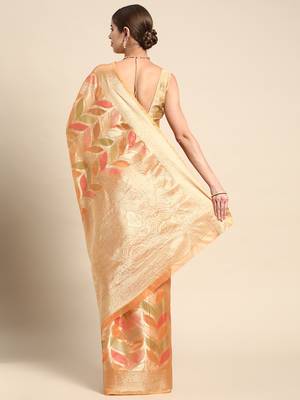 Peach Woven Organza Saree With Blouse 2