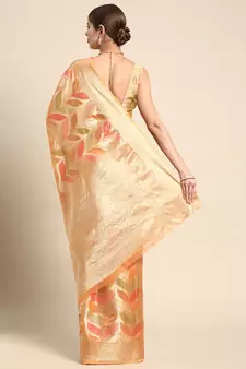 Peach Woven Organza Saree With Blouse
