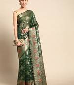 Dark Green Woven Organza Saree With Blouse