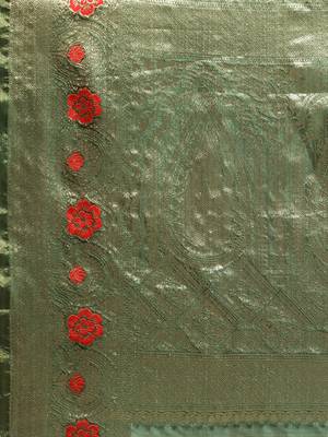 Dark Green Woven Organza Saree With Blouse 4