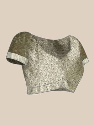 Dark Green Woven Organza Saree With Blouse 5