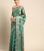 Green Woven Organza Saree With Blouse