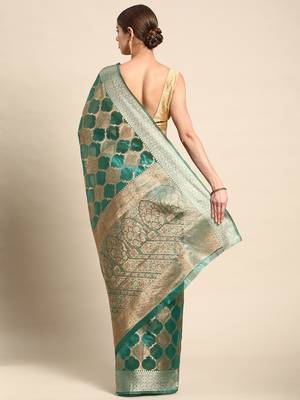 Green Woven Organza Saree With Blouse 2