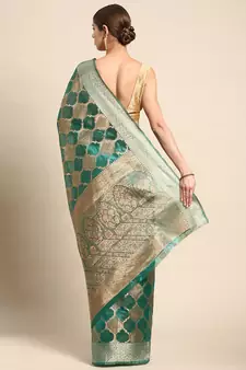 Green Woven Organza Saree With Blouse