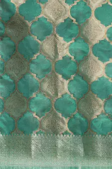 Green Woven Organza Saree With Blouse