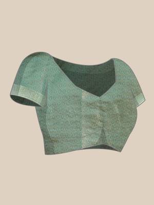 Green Woven Organza Saree With Blouse 5