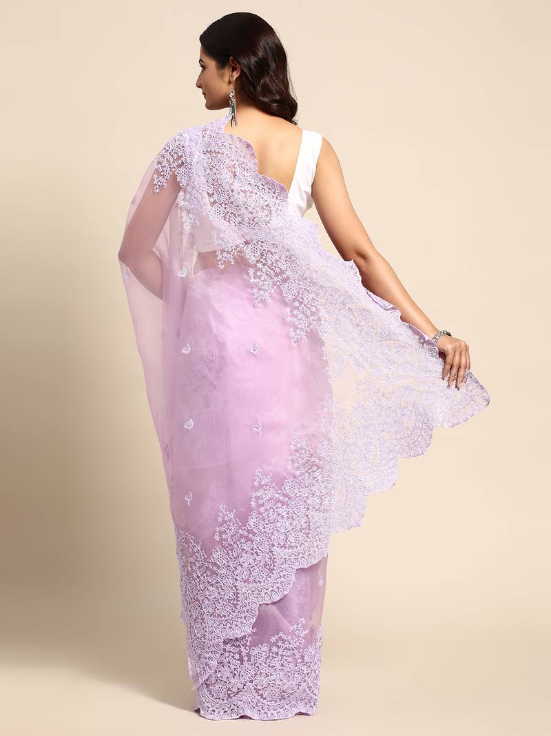 Women's Organza Mauve Embellished Designer Saree With Blouse Piece