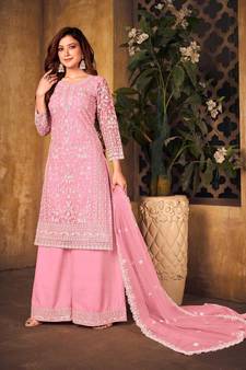 Pink Colour Heavy Cording Embroidery Work Designer Palazzo Dress For Girls