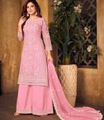 Pink Colour Heavy Cording Embroidery Work Palazzo Dress For Girls