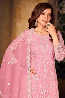 Pink Colour Heavy Cording Embroidery Work Palazzo Dress For Girls