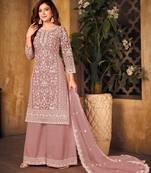 Mouve Colour Heavy Cording Embroidery Work Designer Palazzo Dress For Girls